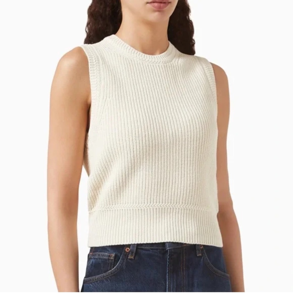 Reformation Teagan Ribbed Sweater Vest Gossamer Cotton High Neck Minimalist-M